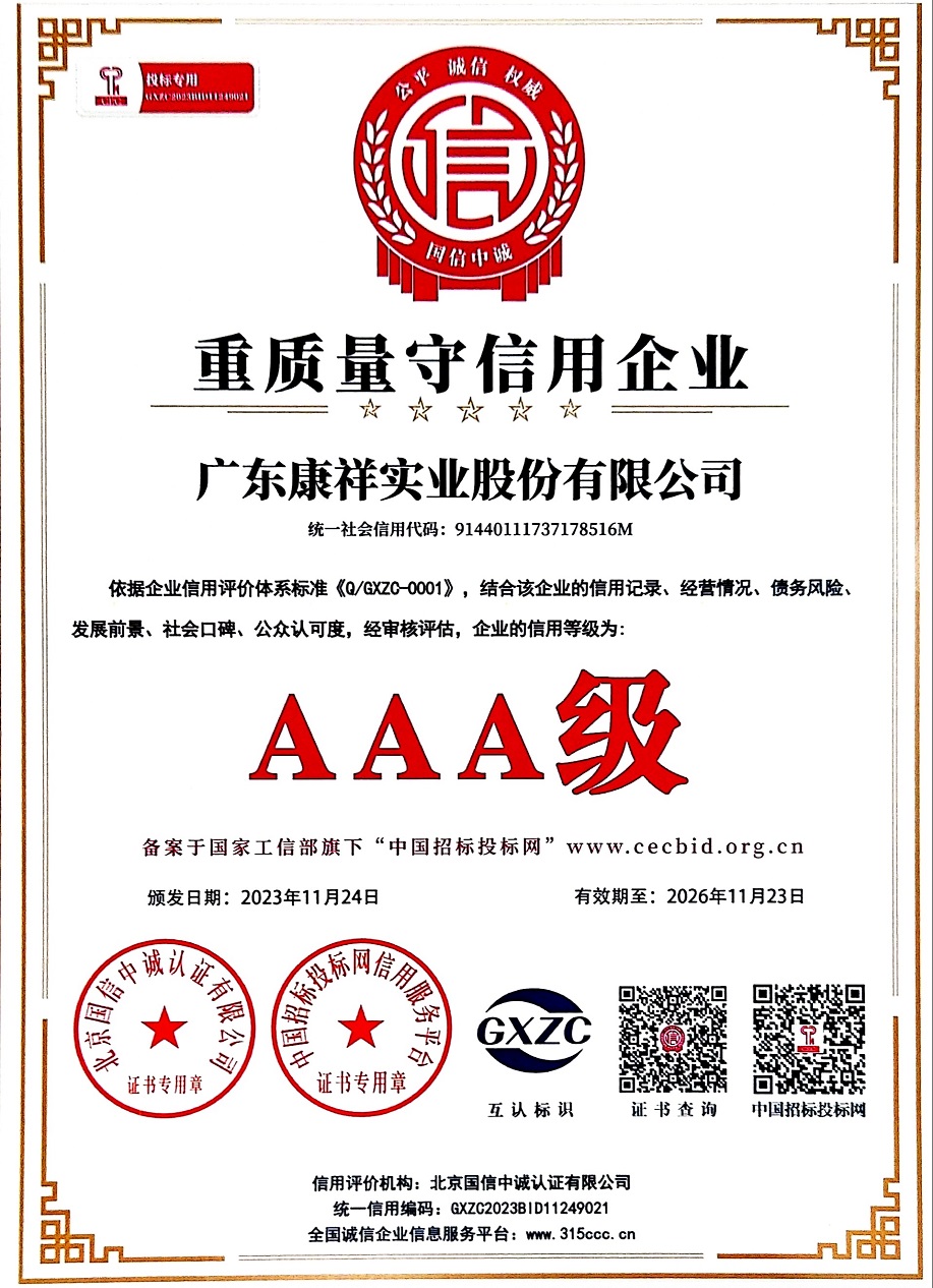 避孕套廠家廣東康祥實業(yè)股份有限公司榮獲AAA級“重質量守信用企業(yè)”稱號